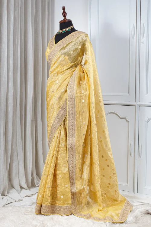 Crinkle Tissue Silk Saree – Soft Golden Yellow 00020