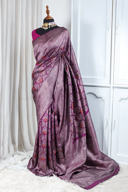Pure Kanjipuram Silk Saree – Deep Magenta & Antique Gold 00022