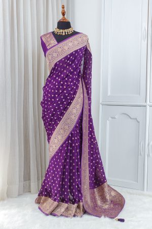  Georgette Banarasi Khaddi Saree – Deep Amethyst Purple 0003