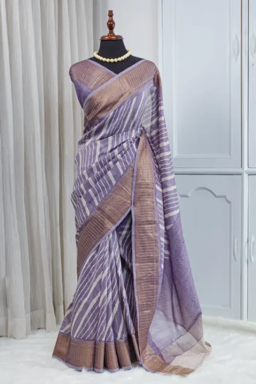 Pure Chanderi Saree – Lavender & Ivory