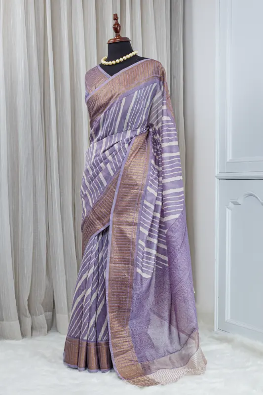 Pure Chanderi Saree – Lavender & Ivory - Image 2