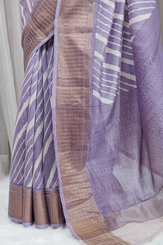 Pure Chanderi Saree – Lavender & Ivory - Image 3