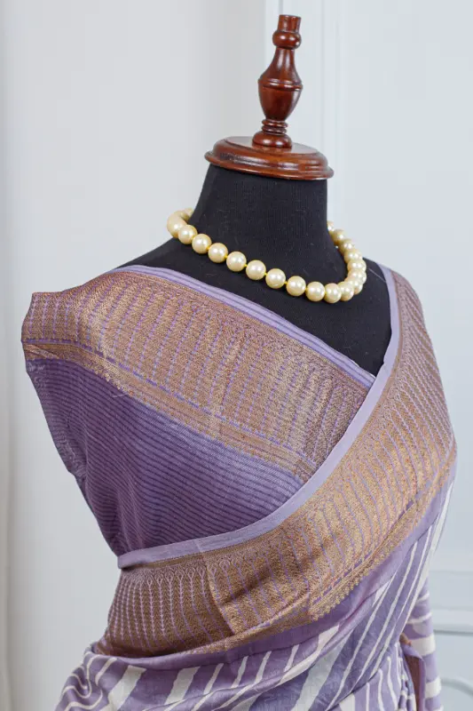 Pure Chanderi Saree – Lavender & Ivory - Image 4