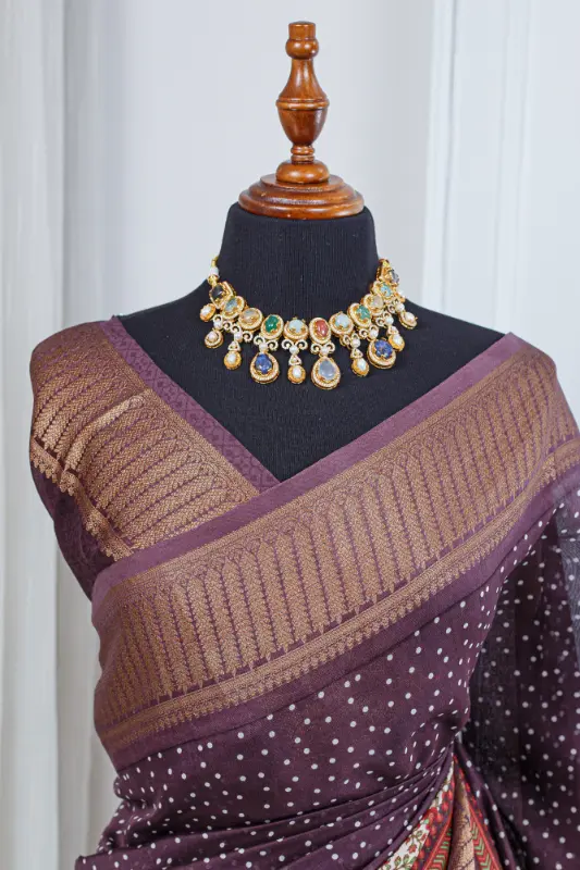 Pure Chanderi Saree – Deep Wine Purple with Traditional Woven 00044 - Image 3