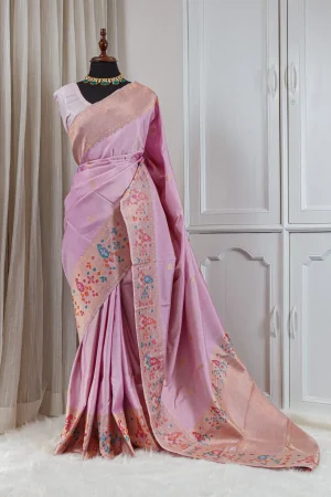 Pure Kanjivaram Silk Saree – Soft Blush Pink with Multicolour Zari Weaving 00029