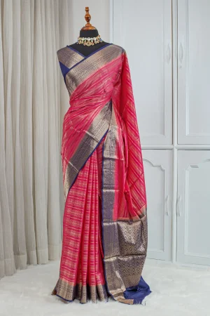 Silk Banarasi Saree – Rani Pink & Royal Blue 00058