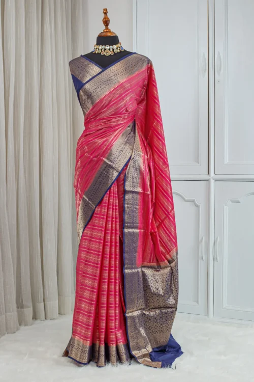 Silk Banarasi Saree – Rani Pink & Royal Blue 00058