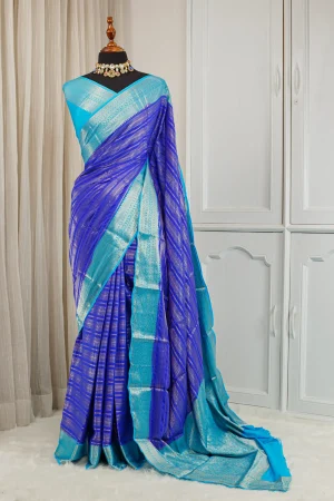 Silk Banarasi Saree – Royal Blue & Turquoise 00060