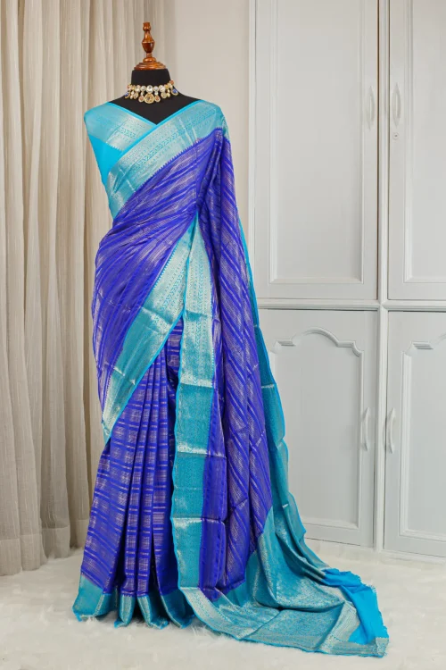 Silk Banarasi Saree – Royal Blue & Turquoise 00060