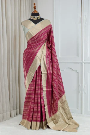 Silk Banarasi Saree – Rani Pink & Antique Gold 00063