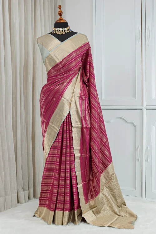 Silk Banarasi Saree – Rani Pink & Antique Gold 00063