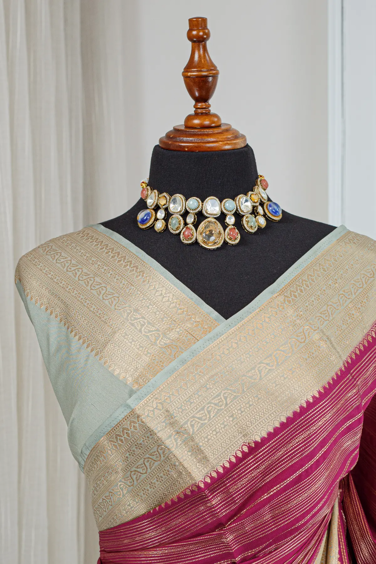 Silk Banarasi Saree – Rani Pink & Antique Gold 00063 - Image 4