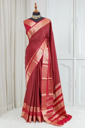 Silk Banarasi Saree – Deep Crimson Red & Antique Gold 00065