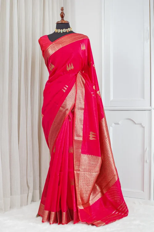 Kora Banarasi Saree – Rani Pink & Gold 00078