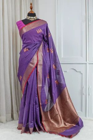 Kora Banarasi Saree – Royal Purple with Antique Jari Border 00080