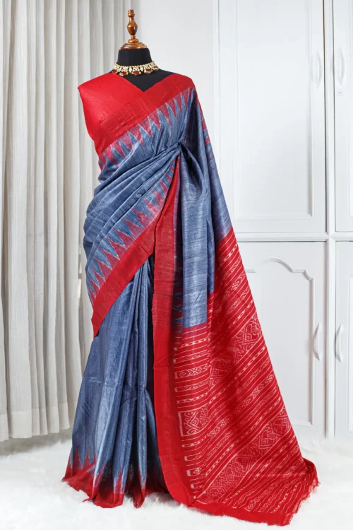 Vidarbha Saree – Denim Blue & Red 00090