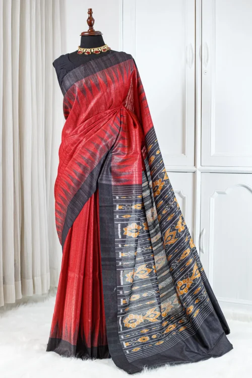Vidarbha Saree – Red & Charcoal Black 00091