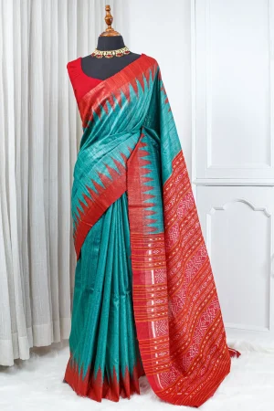 Vidarbha Saree – Teal Green & Red 00092