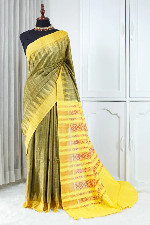 Vidarbha Saree – Olive Green & Mustard Yellow 00093