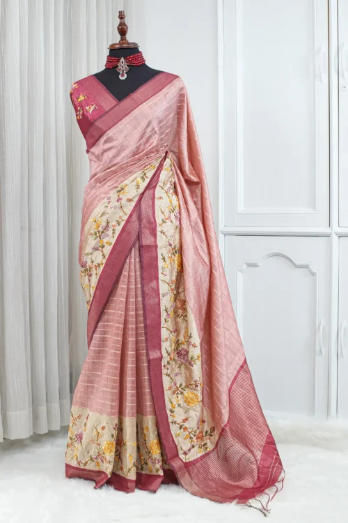 Tussar French Knot Saree – Dusty Rose & Berry 00098