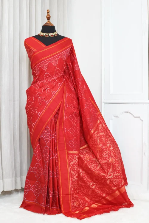 Dhupiyan Ikkat Saree – Vibrant Red with Traditional Woven Design 000156