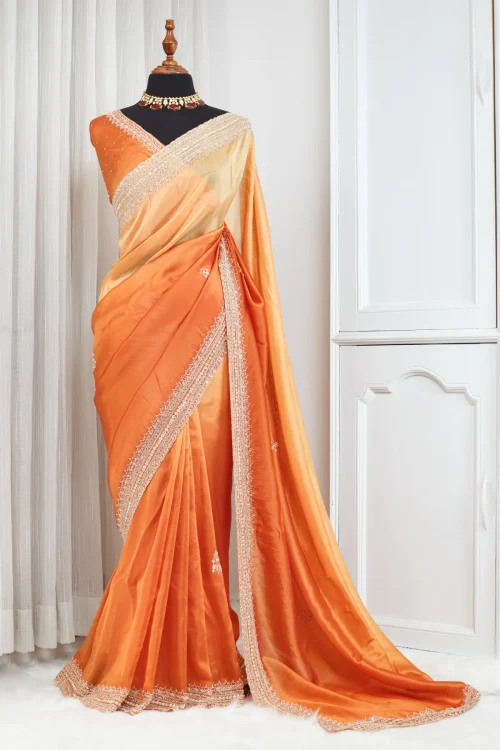 Crepe Silk Exclusive Designer Saree – Vibrant Orange 00037